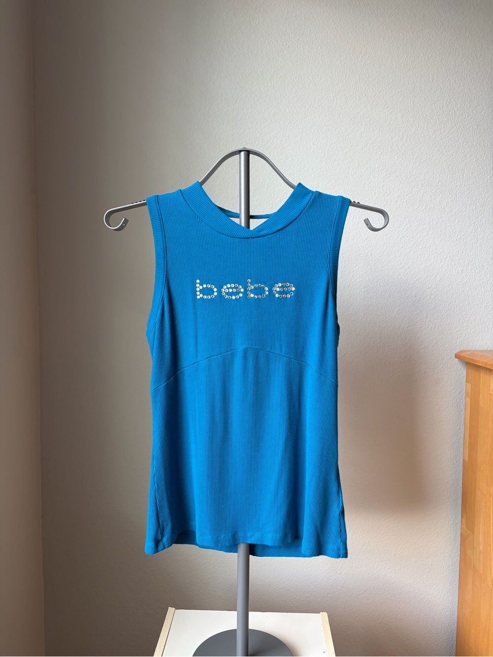 Y2K BEBE Blue Rhinestone Racer Back Tank Too